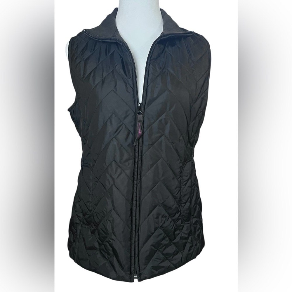 Liz & Co. Women's Black‎ Quilted Puffer Vest Size Medium Full Zip Stand Collar